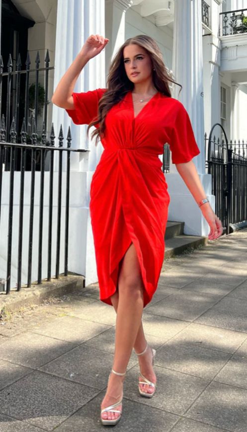 Zara Red Wrap Midi Dress