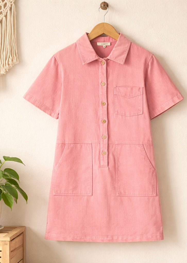 Zoe Denim dress, baby pink