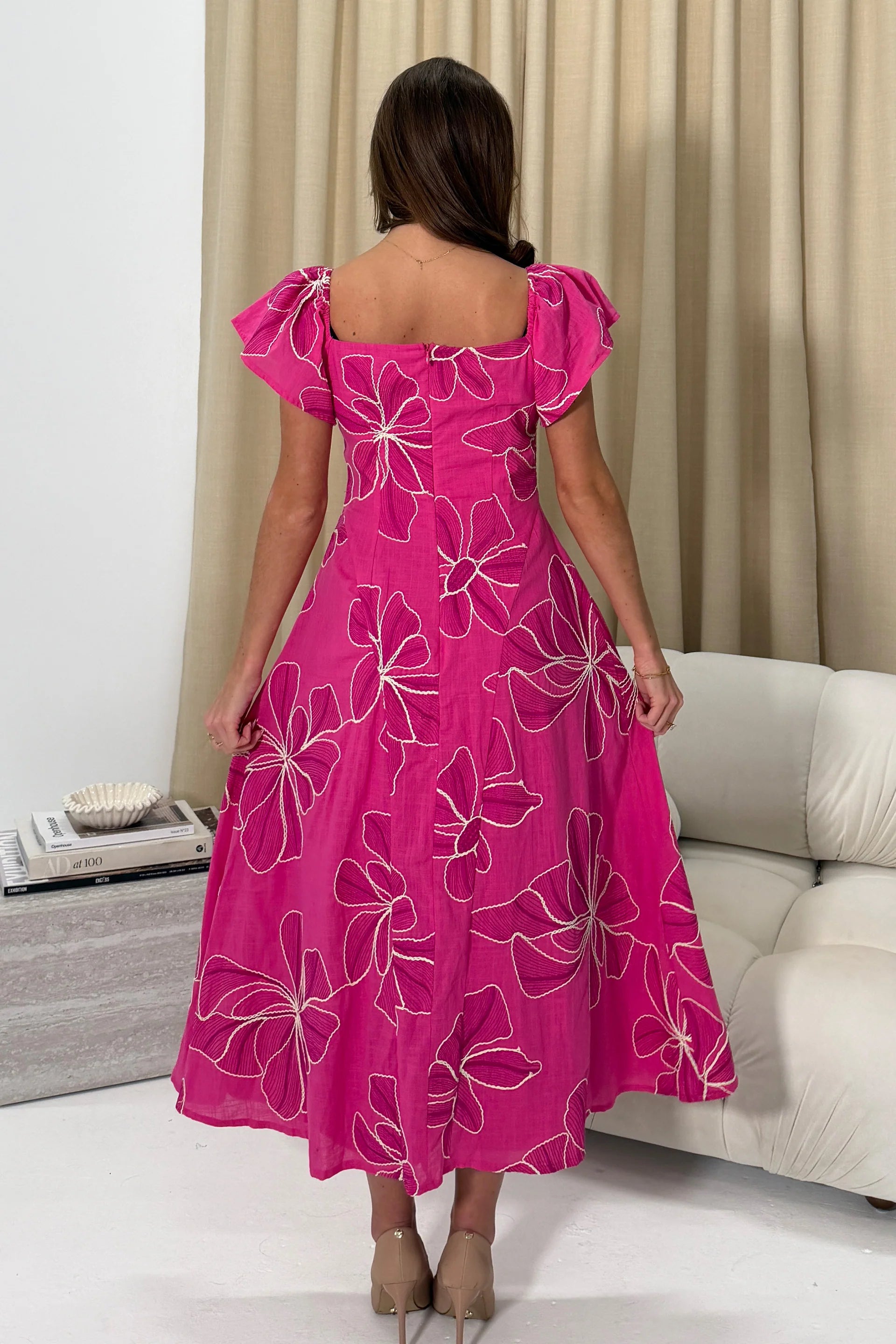 Orla Broderie Maxi Dress Pink