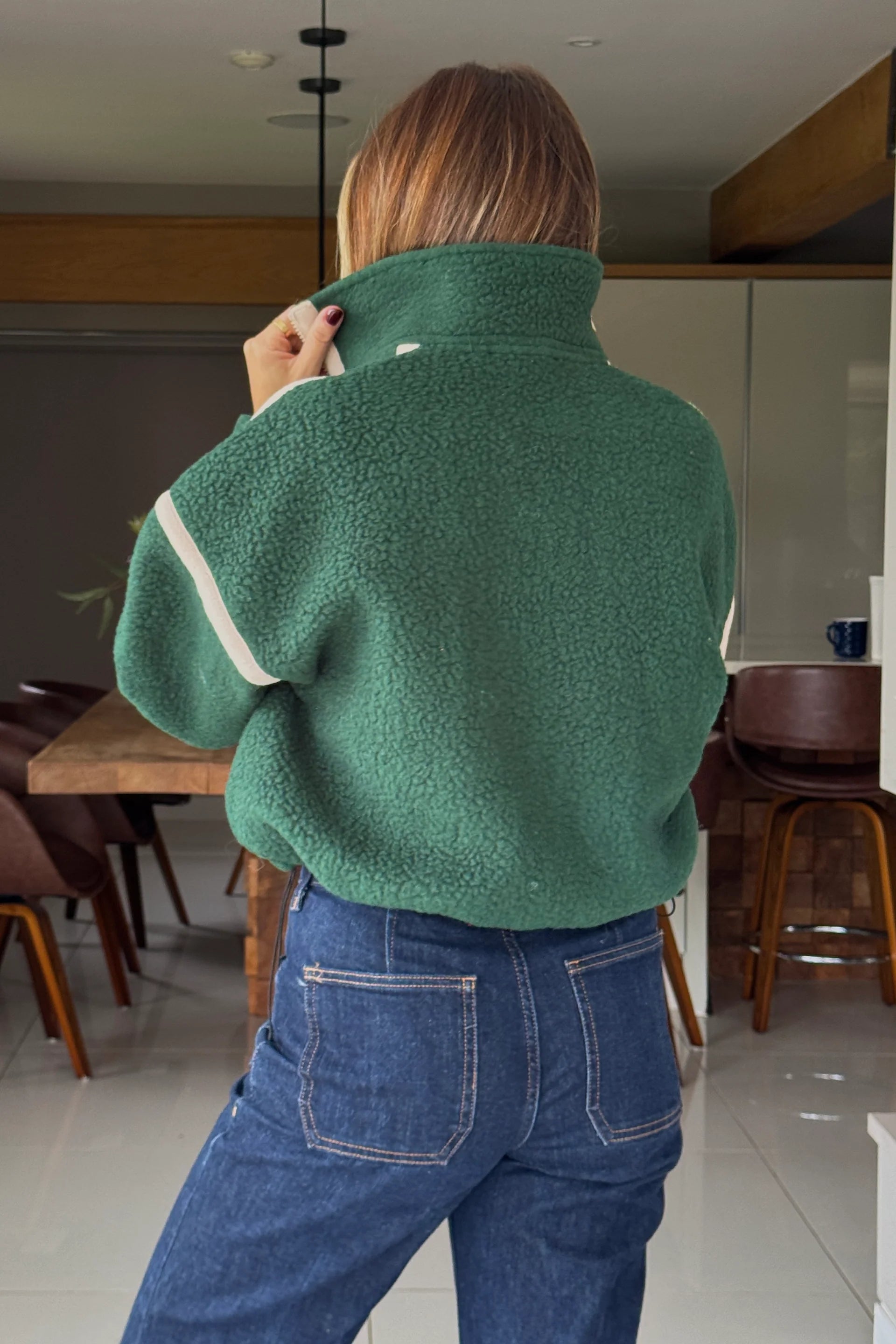 Lulu Contrast Binding 1/4 Zip Fleece Green